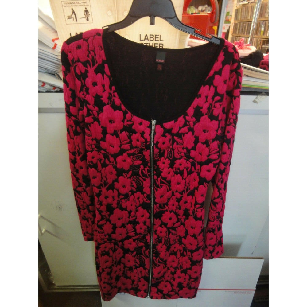 BONGO juniors XL pink black long sleeve flower zippered front dress